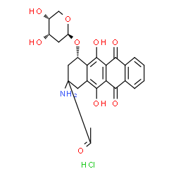 ChemSpider 2D Image | (1S)-3-Acetyl-3-amino-5,12-dihydroxy-6,11-dioxo-1,2,3,4,6,11-hexahydro-1-tetracenyl 2-deoxy-beta-D-erythro-pentopyranoside hydrochloride (1:1) | C25H26ClNO9