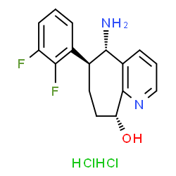 ChemSpider 2D Image | (5S,6S,9R)-5-Amino-6-(2,3-difluorophenyl)-6,7,8,9-tetrahydro-5H-cyclohepta[b]pyridin-9-ol dihydrochloride | C16H18Cl2F2N2O