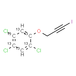 ChemSpider 2D Image | 1,2,4-Trichloro-5-[(3-iodo-2-propyn-1-yl)oxy](~13~C_6_)benzene | C313C6H4Cl3IO