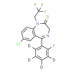 ChemSpider 2D Image | 7-Chloro-5-[2-fluoro(~2~H_4_)phenyl]-1-(2,2,2-trifluoroethyl)-1,3-dihydro-2H-1,4-benzodiazepine-2-thione | C17H7D4ClF4N2S
