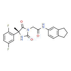 ChemSpider 2D Image | 2-[(4R)-4-(2,5-Difluorophenyl)-4-methyl-2,5-dioxo-1-imidazolidinyl]-N-(2,3-dihydro-1H-inden-5-yl)acetamide | C21H19F2N3O3