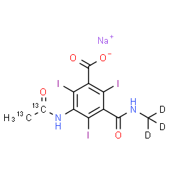 ChemSpider 2D Image | Sodium 3-[(~13~C_2_)ethanoylamino]-2,4,6-triiodo-5-[(~2~H_3_)methylcarbamoyl]benzoate | C913C2H5D3I3N2NaO4