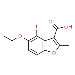 ChemSpider 2D Image | 5-Ethoxy-4-iodo-2-methyl-1-benzofuran-3-carboxylic acid | C12H11IO4