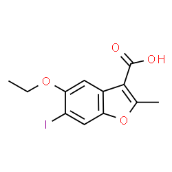 ChemSpider 2D Image | 5-Ethoxy-6-iodo-2-methyl-1-benzofuran-3-carboxylic acid | C12H11IO4