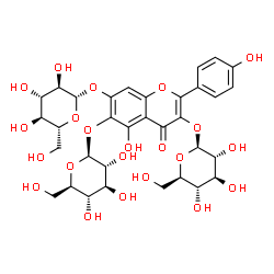 ChemSpider 2D Image | 3,6-Bis(beta-D-glucopyranosyloxy)-5-hydroxy-2-(4-hydroxyphenyl)-4-oxo-4H-chromen-7-yl beta-D-glucopyranoside | C33H40O22