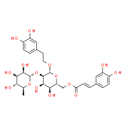 ChemSpider 2D Image | 2-(3,4-Dihydroxyphenyl)ethyl 2-O-(6-deoxy-alpha-L-mannopyranosyl)-6-O-[(2E)-3-(3,4-dihydroxyphenyl)-2-propenoyl]-beta-D-allopyranoside | C29H36O15