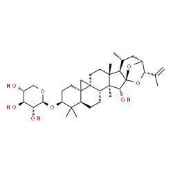 ChemSpider 2D Image | (1S,2R,3S,4R,7R,9S,12R,14S,17R,18R,19R,21R,22S)-2-Hydroxy-22-isopropenyl-3,8,8,17,19-pentamethyl-23,24-dioxaheptacyclo[19.2.1.0~1,18~.0~3,17~.0~4,14~.0~7,12~.0~12,14~]tetracos-9-yl beta-D-xylopyranosi
de | C35H54O8