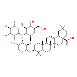 ChemSpider 2D Image | (3beta,5xi,18alpha)-3-{[6-Deoxy-alpha-L-mannopyranosyl-(1->2)-beta-D-glucopyranosyl-(1->2)-alpha-L-arabinopyranosyl]oxy}olean-12-en-28-oic acid | C47H76O16