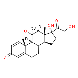 ChemSpider 2D Image | (8xi)-11,17,21-Trihydroxy(9,11,12,12-~2~H_4_)pregna-1,4-diene-3,20-dione | C21H24D4O5