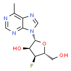 ChemSpider 2D Image | 9-(3-Deoxy-3-fluoro-beta-D-ribofuranosyl)-6-methyl-9H-purine | C11H13FN4O3