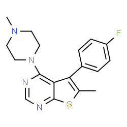 ChemSpider 2D Image | 5-(4-Fluorophenyl)-6-methyl-4-(4-methyl-1-piperazinyl)thieno[2,3-d]pyrimidine | C18H19FN4S