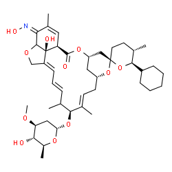 ChemSpider 2D Image | (1'R,2R,4'S,5S,6S,8'R,10'E,12'S,14'E,16'E,21'Z,24'S)-6-Cyclohexyl-24'-hydroxy-21'-(hydroxyimino)-5,11',13',22'-tetramethyl-2'-oxo-3,4,5,6-tetrahydrospiro[pyran-2,6'-[3,7,19]trioxatetracyclo[15.6.1.1~4
,8~.0~20,24~]pentacosa[10,14,16,22]tetraen]-12'-yl 2,6-dideoxy-3-O-methyl-alpha-L-arabino-hexopyranoside | C43H63NO11