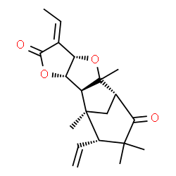 ChemSpider 2D Image | (1S,2S,3S,6Z,7S,10R,13R)-6-Ethylidene-1,9,12,12-tetramethyl-13-vinyl-4,8-dioxatetracyclo[8.3.1.0~2,9~.0~3,7~]tetradecane-5,11-dione | C20H26O4