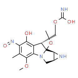 ChemSpider 2D Image | [(1aS,8R,8bS)-7-Hydroxy-4,8a-dimethoxy-5-methyl-6-nitroso-1,1a,2,8,8a,8b-hexahydroazireno[2',3':3,4]pyrrolo[1,2-a]indol-8-yl]methyl hydrogen carbonimidate | C16H20N4O6