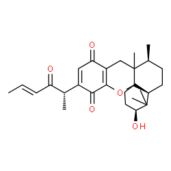 ChemSpider 2D Image | (3S,4aS,7S)-3-Hydroxy-4,4,7,7a-tetramethyl-11-[(2S,4E)-3-oxo-4-hexen-2-yl]-1,2,3,4,4a,5,6,7,7a,8-decahydrobenzo[d]xanthene-9,12-dione | C27H36O5