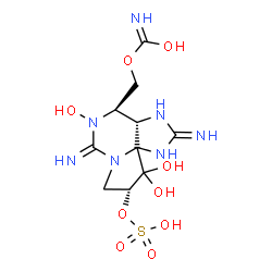 ChemSpider 2D Image | [(3aS,4R,9R)-5,10,10-Trihydroxy-2,6-diimino-9-(sulfooxy)octahydro-1H,8H-pyrrolo[1,2-c]purin-4-yl]methyl hydrogen carbonimidate | C10H17N7O9S