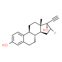 ChemSpider 2D Image | 16-Fluoro-19-norpregna-1(10),2,4-trien-20-yne-3,17-diol | C20H23FO2