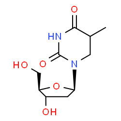 ChemSpider 2D Image | 1-[(3xi)-2-Deoxy-beta-D-glycero-pentofuranosyl]-5-methyldihydro-2,4(1H,3H)-pyrimidinedione | C10H16N2O5