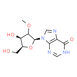 ChemSpider 2D Image | 9-[(2xi)-2-O-Methyl-beta-L-threo-pentofuranosyl]-1,9-dihydro-6H-purin-6-one | C11H14N4O5