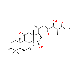 ChemSpider 2D Image | Methyl (3beta,9xi,15alpha,24S)-3,15,24-trihydroxy-7,11,23-trioxolanostan-26-oate | C31H48O8