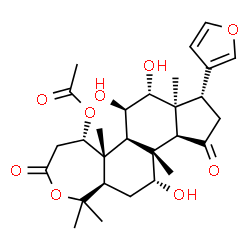ChemSpider 2D Image | (5S,5aR,5bS,6R,7R,7aS,8S,10aS,10bR,11R,12aR)-8-(3-Furyl)-6,7,11-trihydroxy-1,1,5a,7a,10b-pentamethyl-3,10-dioxohexadecahydro-1H-cyclopenta[5,6]naphtho[2,1-c]oxepin-5-yl acetate | C28H38O9