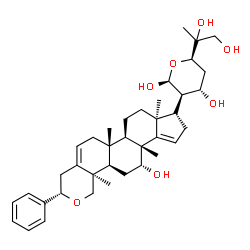 ChemSpider 2D Image | (2xi,5R)-2,4-Dideoxy-5-(1,2-dihydroxy-2-propanyl)-2-[(3S,6aS,6bR,8aS,9S,11bR,12R,13aR,13bR)-12-hydroxy-6a,8a,11b,13b-tetramethyl-3-phenyl-1,3,4,6,6a,6b,7,8,8a,9,10,11b,12,13,13a,13b-hexadecahydrocyclo
penta[5,6]naphtho[1,2-h]isochromen-9-yl]-beta-L-threo-pentopyranose | C38H54O7