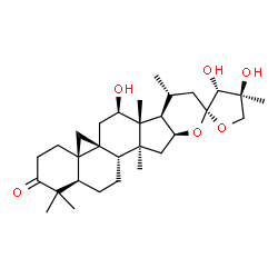 ChemSpider 2D Image | (3'R,4'S,4aR,5aR,7R,7aR,7bR,8R,10S,11aS,12aS,12bS,14aR)-3',4',7-Trihydroxy-1,1,4',7a,8,12a-hexamethyloctadecahydro-2H,3'H-spiro[cyclopropa[1',8a']naphtho[2',1':4,5]indeno[2,1-b]pyran-10,2'-furan]-2-on
e | C30H46O6
