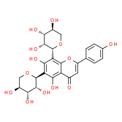 ChemSpider 2D Image | 6-C-(alpha-L-arabinosyl)-8-C-(beta-L-arabinosyl)apigenin | C25H26O13