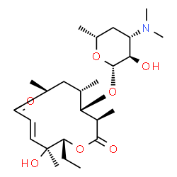 ChemSpider 2D Image | (3R,4S,5S,9E,11S,12R)-12-Ethyl-11-hydroxy-3,5,7,11-tetramethyl-2,8-dioxooxacyclododec-9-en-4-yl 3,4,6-trideoxy-3-(dimethylamino)-beta-D-xylo-hexopyranoside | C25H43NO7
