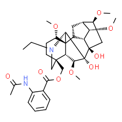 ChemSpider 2D Image | [(1alpha,6beta,14alpha,16beta)-20-Ethyl-7,8-dihydroxy-1,6,14,16-tetramethoxyaconitan-4-yl]methyl 2-acetamidobenzoate | C34H48N2O9