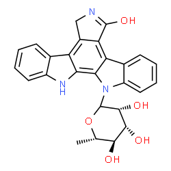 ChemSpider 2D Image | 12-(6-Deoxy-L-mannopyranosyl)-12,13-dihydro-5H-indolo[2,3-a]pyrrolo[3,4-c]carbazol-7-ol | C26H23N3O5