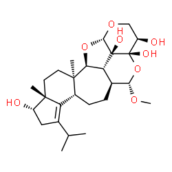 ChemSpider 2D Image | (3R,3aS,5S,5aS,7aR,10S,10aR,12aR,12bS,13aS,13bS,13cR)-8-Isopropyl-5-methoxy-10a,12a-dimethyl-5a,6,7,7a,9,10,10a,11,12,12a,12b,13c-dodecahydro-2H,5H-1,4,13-trioxaindeno[4',5':6,7]cyclohepta[1,2,3-bc]ac
enaphthylene-3,3a,10,13b(3H,13aH)-tetrol | C26H40O8