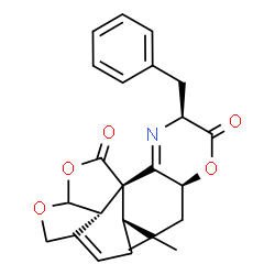 ChemSpider 2D Image | (4aS,6aS,9S,10bR,12bS)-9-Benzyl-5,5-dimethyl-4,4a,5,6,6a,9,12a,12b-octahydro-1,7,12-trioxa-10-azapentaleno[1,6-cd]phenanthrene-8,11(2H)-dione | C24H25NO5