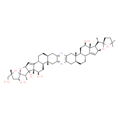 ChemSpider 2D Image | (1'S,2S,2'S,3R,3a'S,4b'R,5R,6a'S,9a'S,9b'S,11'R,11a'R,11b'S,12'S,14a'S,15b'R,17a'S,20a'S,20b'S,22'R,22a'R,22b'R)-5-(Hydroxymethyl)-1',5,5'',5'',9a',11a',12',20a',22a'-nonamethyl-1',3a',4,4'',4b',5,5',
5'',6',6a',7',9',9a',9b',10',11',11a',14a',15b',16',17',17a',18',20',20a',20b',21',22',22a',22b'-triacontahydro-3H,3''H-dispiro[furan-2,13'-bisfuro[3'',2'':3',4']cyclopenta[1',2':5,6]naphtho[1,2-b:1',
2'-i]phenazine-2',2''-furan]-3,11',11b',22'(12'H)-tetrol | C54H76N2O9