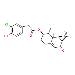 ChemSpider 2D Image | (1aR,6R,7R,7aR,7bR)-1a-Isopropenyl-7,7a-dimethyl-2-oxo-1a,2,4,5,6,7,7a,7b-octahydronaphtho[1,2-b]oxiren-6-yl (3-chloro-4-hydroxyphenyl)acetate | C23H25ClO5