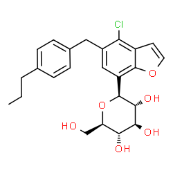 ChemSpider 2D Image | (1S)-1,5-Anhydro-1-[4-chloro-5-(4-propylbenzyl)-1-benzofuran-7-yl]-D-glucitol | C24H27ClO6