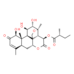 ChemSpider 2D Image | (1beta,8xi,11beta,12alpha,15beta)-1,11,12-Trihydroxy-2,16-dioxo-13,20-epoxypicras-3-en-15-yl (2R)-2-methylbutanoate | C25H34O9