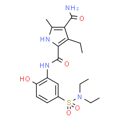 ChemSpider 2D Image | N~2~-[5-(Diethylsulfamoyl)-2-hydroxyphenyl]-3-ethyl-5-methyl-1H-pyrrole-2,4-dicarboxamide | C19H26N4O5S