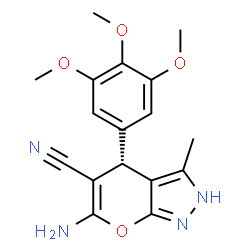 ChemSpider 2D Image | (4S)-6-Amino-3-methyl-4-(3,4,5-trimethoxyphenyl)-2,4-dihydropyrano[2,3-c]pyrazole-5-carbonitrile | C17H18N4O4
