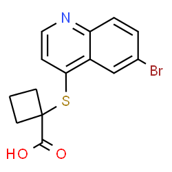 ChemSpider 2D Image | 1-[(6-Bromo-4-quinolinyl)sulfanyl]cyclobutanecarboxylic acid | C14H12BrNO2S