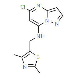 ChemSpider 2D Image | 5-Chloro-N-[(2,4-dimethyl-1,3-thiazol-5-yl)methyl]pyrazolo[1,5-a]pyrimidin-7-amine | C12H12ClN5S