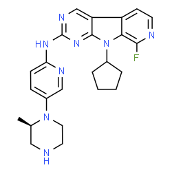 ChemSpider 2D Image | 9-Cyclopentyl-8-fluoro-N-{5-[(2R)-2-methyl-1-piperazinyl]-2-pyridinyl}-9H-pyrido[4',3':4,5]pyrrolo[2,3-d]pyrimidin-2-amine | C24H27FN8