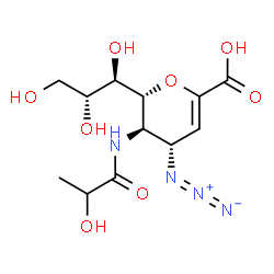 ChemSpider 2D Image | (6R)-2,6-Anhydro-4-azido-3,4,5-trideoxy-5-(lactoylamino)-6-[(1R,2R)-1,2,3-trihydroxypropyl]-L-threo-hex-2-enonic acid | C12H18N4O8