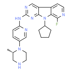 ChemSpider 2D Image | 9-Cyclopentyl-8-fluoro-N-{5-[(2S)-2-methyl-1-piperazinyl]-2-pyridinyl}-9H-pyrido[4',3':4,5]pyrrolo[2,3-d]pyrimidin-2-amine | C24H27FN8