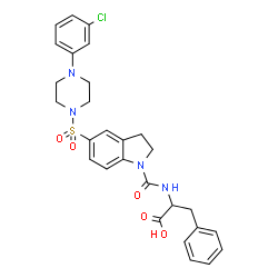 ChemSpider 2D Image | N-[(5-{[4-(3-Chlorophenyl)-1-piperazinyl]sulfonyl}-2,3-dihydro-1H-indol-1-yl)carbonyl]phenylalanine | C28H29ClN4O5S