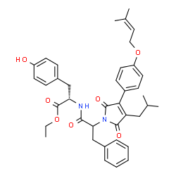 ChemSpider 2D Image | Ethyl N-[2-(3-isobutyl-4-{4-[(3-methyl-2-buten-1-yl)oxy]phenyl}-2,5-dioxo-2,5-dihydro-1H-pyrrol-1-yl)-3-phenylpropanoyl]-L-tyrosinate | C39H44N2O7