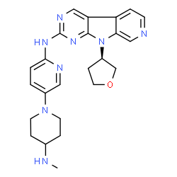 ChemSpider 2D Image | N-{5-[4-(Methylamino)-1-piperidinyl]-2-pyridinyl}-9-[(3R)-tetrahydro-3-furanyl]-9H-pyrido[4',3':4,5]pyrrolo[2,3-d]pyrimidin-2-amine | C24H28N8O