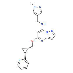 ChemSpider 2D Image | N-[(1-Methyl-1H-pyrazol-4-yl)methyl]-5-{[(1S,2S)-2-(2-pyridinyl)cyclopropyl]methoxy}pyrazolo[1,5-a]pyrimidin-7-amine | C20H21N7O