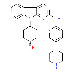 ChemSpider 2D Image | 4-(2-{[5-(1-Piperazinyl)-2-pyridinyl]amino}-9H-pyrido[4',3':4,5]pyrrolo[2,3-d]pyrimidin-9-yl)cyclohexanol | C24H28N8O