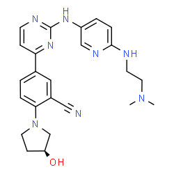 ChemSpider 2D Image | 5-{2-[(6-{[2-(Dimethylamino)ethyl]amino}-3-pyridinyl)amino]-4-pyrimidinyl}-2-[(3S)-3-hydroxy-1-pyrrolidinyl]benzonitrile | C24H28N8O
